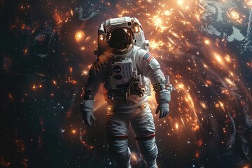 Fototapeta premium astronaut floating in space with a breathtaking galaxy