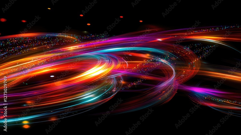 Poster a dynamic image of colorful fiber optic cables with light trails, symbolizing the fast-paced world o