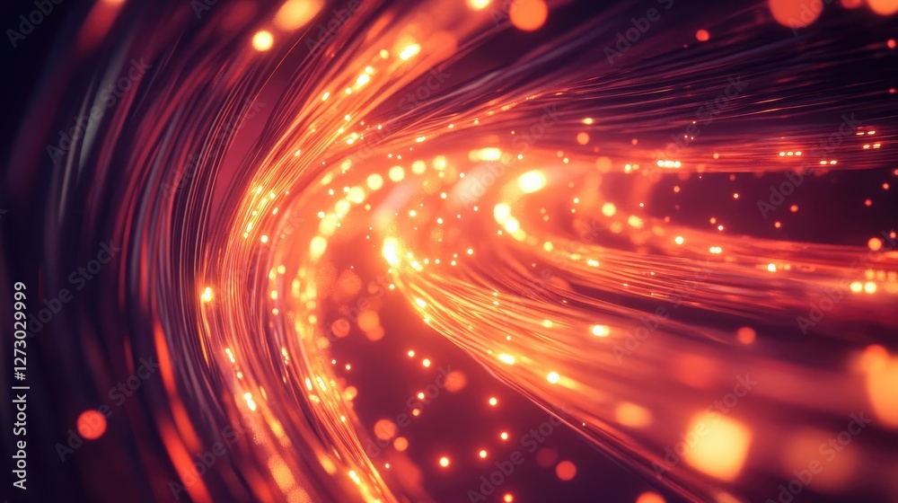 Poster A dynamic scene of glowing network cables in a high-tech data center tunnel, representing the modern era of digital connections and innovations.