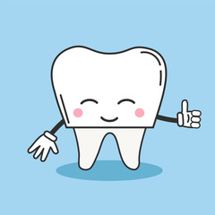 Cute tooth crown character. Happy tooth vector illustration. Smiling little baby cartoon tooth symbol. Oral health care kids dentistry concept.