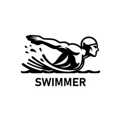 Swimmer black and white vector icon logo illustration