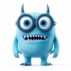 Fototapeta premium Blue one-eyed monster wearing glasses isolated on white background