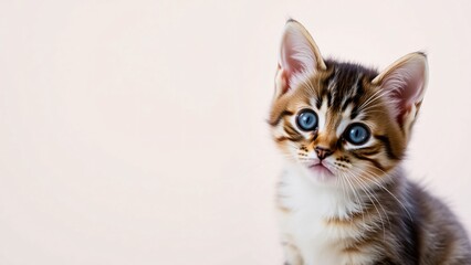 Adorable Kitten with Bright Blue Eyes on Light Background