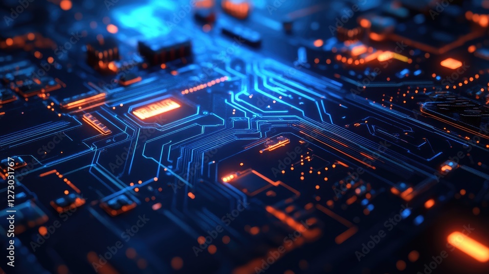 Aufkleber A futuristic circuit board design with glowing digital elements, symbolizing advanced technology and innovation in modern electronics.