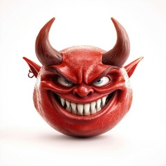 Naklejka premium Grinning devilish creature with sharp horns isolated on white background