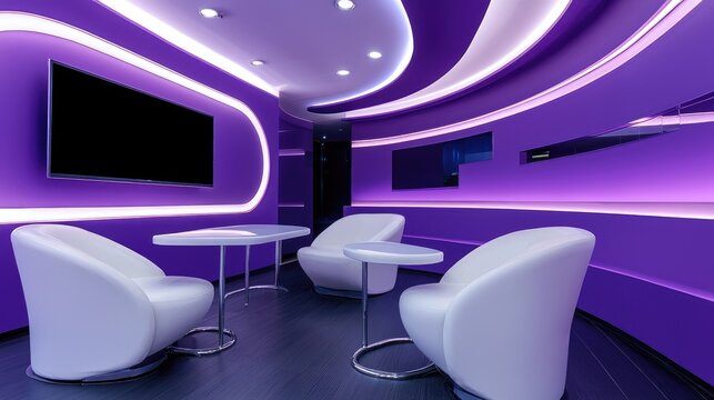 Modern lounge space design contemporary interior chic environment relaxing atmosphere bright colors stylish viewpoint