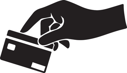 Hand swipe credit card during purchase silhouette vector design