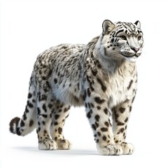 Powerful snow leopard with thick fur isolated on white background