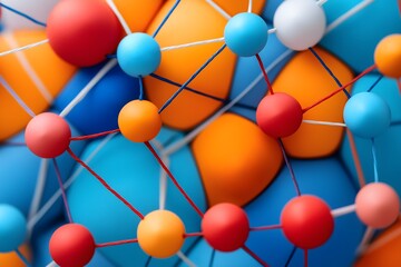 Obraz premium Community, society and interaction : Abstract visual representation of social networks, colorful nodes and lines connecting people across different communities.