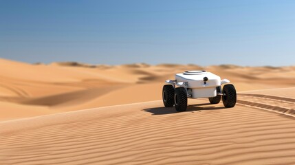 Obraz premium Exploring autonomous robotics in desert landscapes dunes technology arid environment ground viewpoint