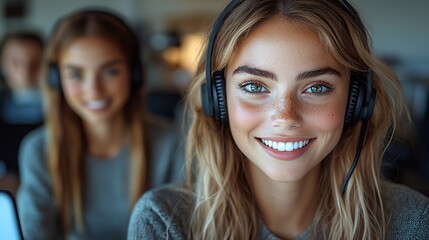 professional customer support representative with hands free headset providing expert assistance in a modern office environment