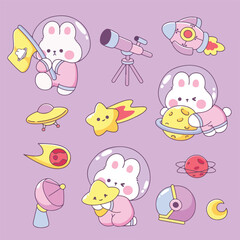 Cute bunny design becomes an astronaut wearing a helmet