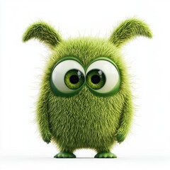 Tiny green monster with big floppy ears isolated on white background