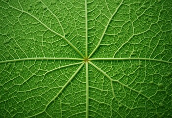 Obraz premium Macro view of vibrant green leaf showcasing intricate veins and texture pattern