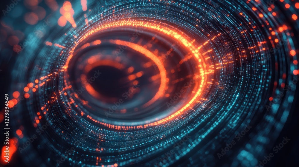 Aufkleber A high-tech data center with glowing network cables, creating a futuristic tunnel effect, emphasizing fast digital data transfer.