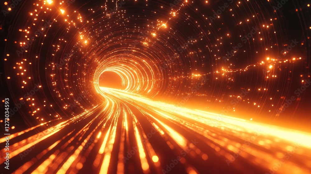 Fototapete a high-tech data center with glowing network cables, creating a futuristic tunnel effect, emphasizin