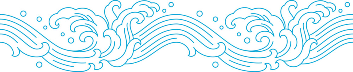 oriental wave form line art seamless pattern. sea splashing decoration design element ornate