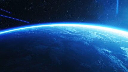 Glowing Earth from Space with Data Streams Orbiting in the Dark Cosmos