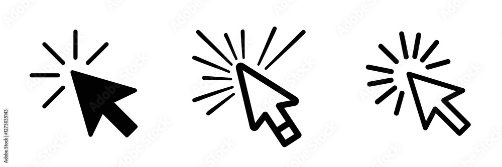 Fototapete Set of black mouse arrow clicking icons with sparkling effect on transparent background