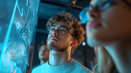 Community, society and interaction : Young entrepreneurs brainstorming ideas on a collaborative digital whiteboard, emphasizing teamwork and innovation.