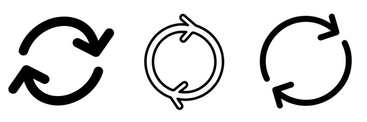 Black circular arrows representing synchronization, updating, and looping actions, displayed against transparent backdrop