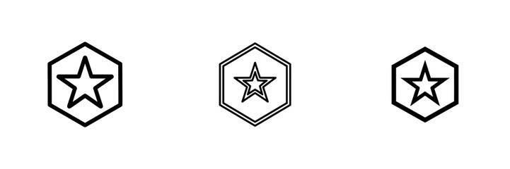Three black military rank stars inside hexagons, simple illustration on transparent background