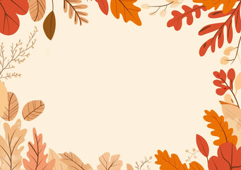 Autumn leaves frame on a beige background, a simple autumn template and clip art elements
