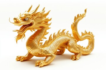 Obraz premium A majestic golden dragon sculpture with intricate details and a fierce expression.