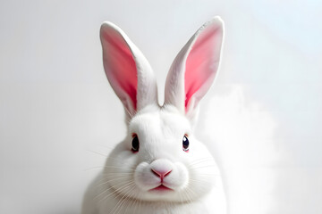 Obraz premium White rabbit and colorful eggs on Easter day in the meadow