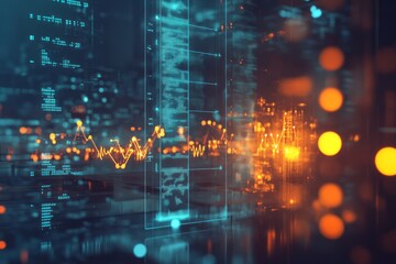 A futuristic representation of data analytics with glowing graphs and digital patterns.