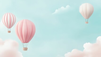 Fototapeta premium Whimsical hot air balloons flotilla pastel skies digital artwork serene atmosphere aerial view dreamy escape