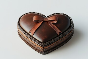 Elegant heart-shaped chocolate gift box with a satin ribbon, perfect for expressing love.