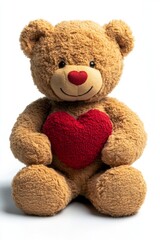 Adorable brown teddy bear with a red heart, exuding warmth and affection.