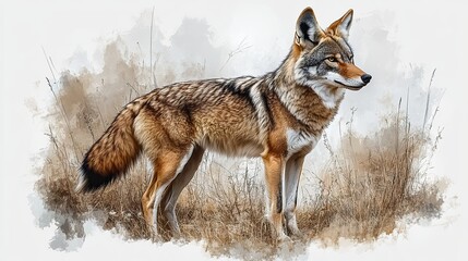 realistic png of a coyote standing alert with transparent background for easy integration into designs