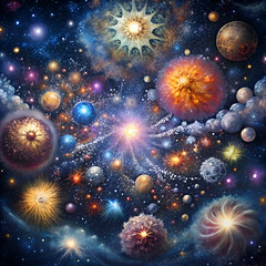 Fototapeta premium A mesmerizing cosmic scene with vibrant planets and stars.