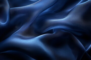 Obraz premium Close-up of luxurious dark blue silk fabric, showcasing its smooth texture and elegant drape.