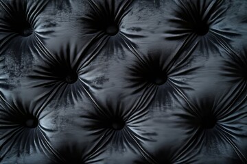 Fototapeta premium A close-up of luxurious black tufted fabric with rich textures and shadows, creating an elegant and dramatic appearance.