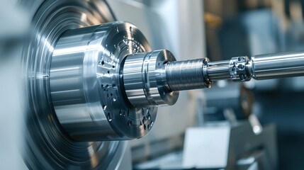Naklejka premium Precision Machining at Work Close Up of a CNC Lathe Turning Metal with a Smooth and Clean Finish for Industrial Applications