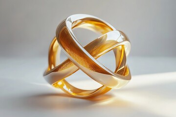 An elegant interwoven sculpture featuring shiny gold and silver tones, showcasing modern design and craftsmanship.
