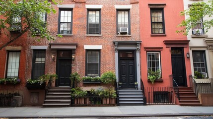 Naklejka premium Elegant Brownstone Townhouses in a Historic Neighborhood