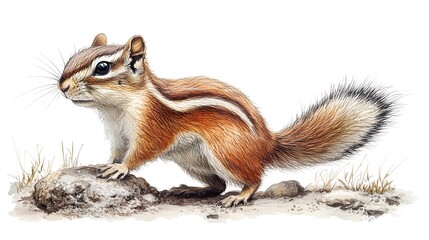 Obraz premium red tailed chipmunk in standing pose png on transparent background ideal for wildlife illustrations educational materials and nature themed graphic designs