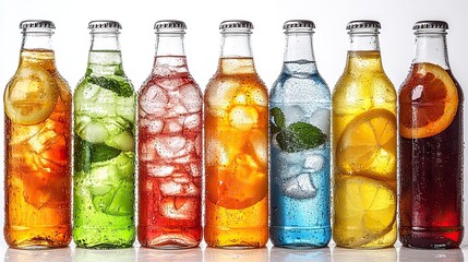 refreshing assortment of soft drinks png on transparent background featuring varied colorful beverages in bottles and cans ideal for graphic design digital projects and advertising campaigns
