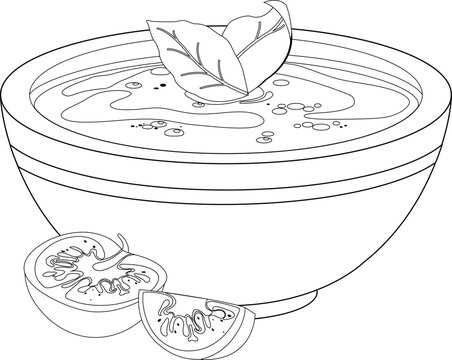 soup bowl with tomato and basil leaves clip art preview