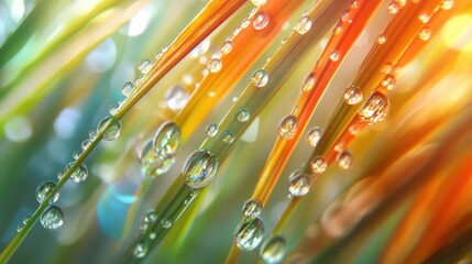 Lush greenery and dew-kissed rice grains a macro perspective on nature's captivating detail