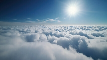 Naklejka premium White clouds sea under sun. Aerial view concept