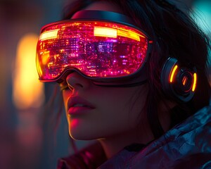 Futuristic Architect in Augmented Reality Glasses Interacting with Glowing 3D Urban Designs in Immersive Environment