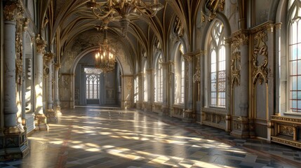 Fantasy medieval Great Hall in the royal palace.