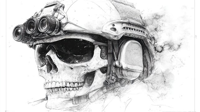 skull with night vision goggles in tactical helmet vintage style illustration for apparel and logo design