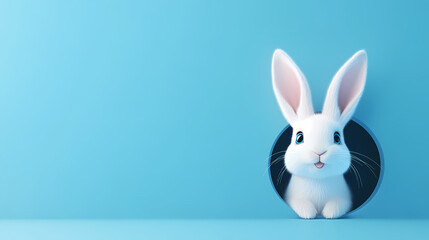 Obraz premium Cute Rabbit Peeking Out of a Hole in Blue Tone