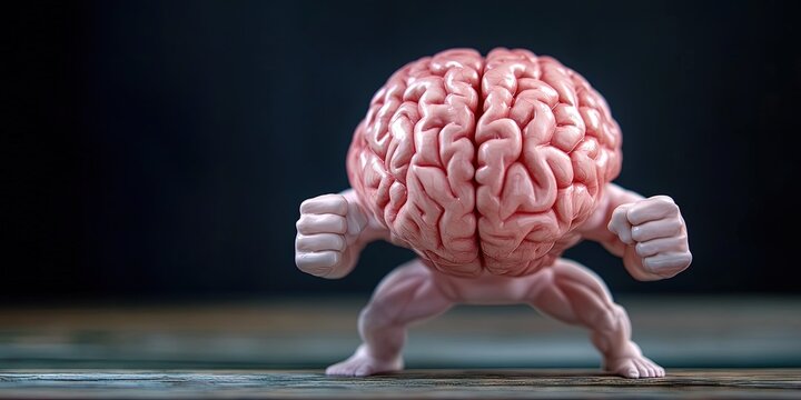 anthropomorphized brain flexing strength 
